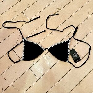 Black and White Crochet Detail Triangle Bikini Top